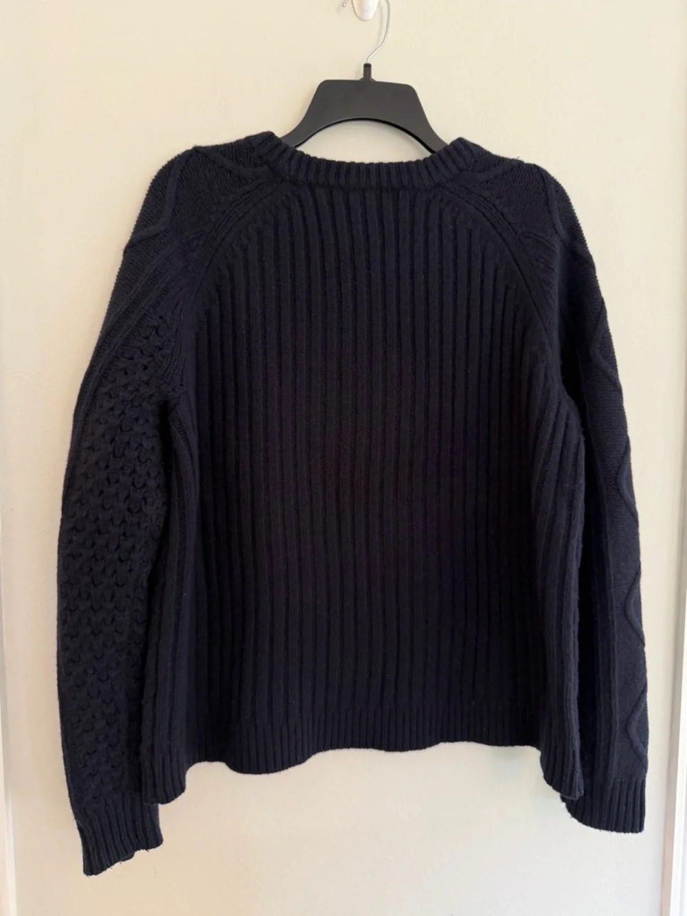 J. Crew Navy Cable Knit Sweater Pom Pom Textured Crewneck Size L